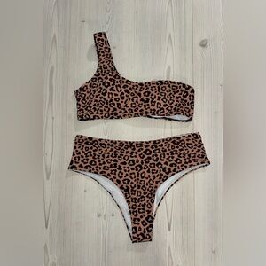 SHEIN Leopard Print Bikini in Black and Tan